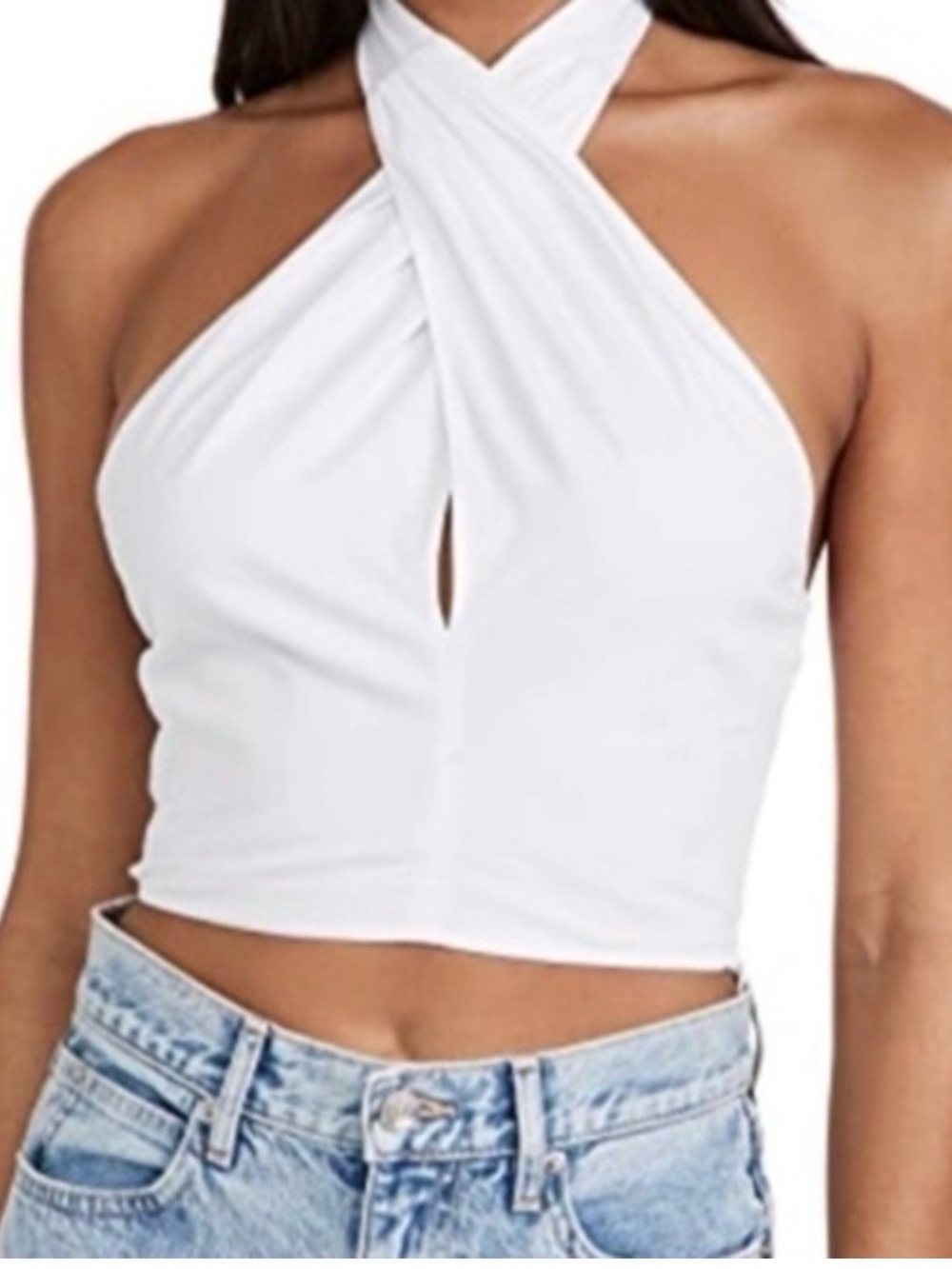 STAUD White Crisscross Halter Crop Top